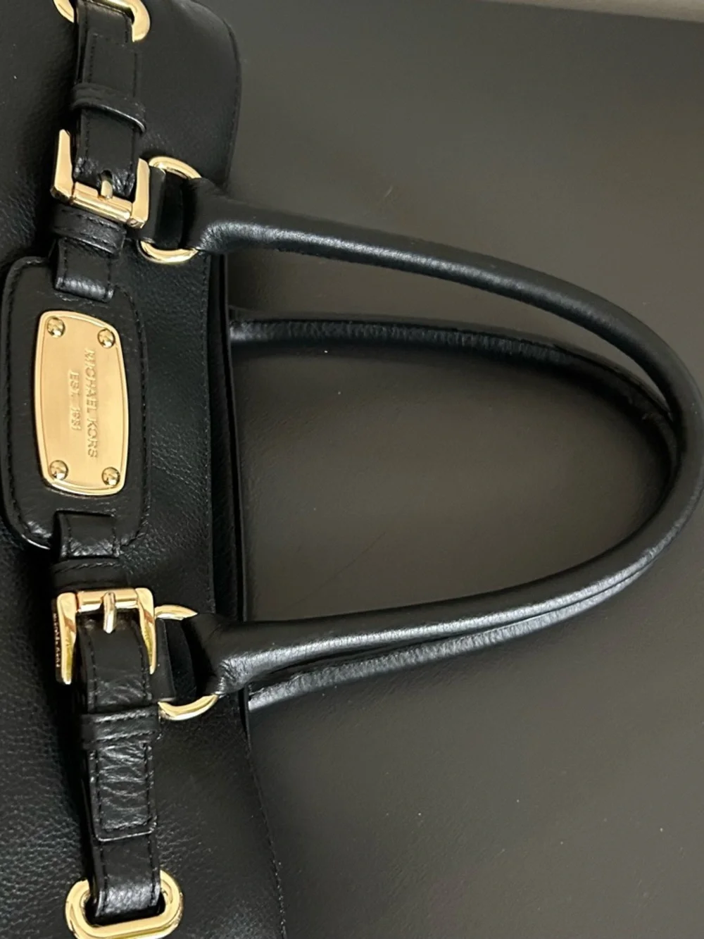 Michael Kors Black Leather Satchel Gold Hardware Shoulder Bag Crossbody - Picture 7 of 14